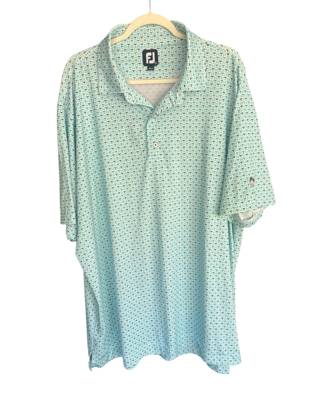 FootJoy Half Moon Geo Polo Shirt - White/Aqua